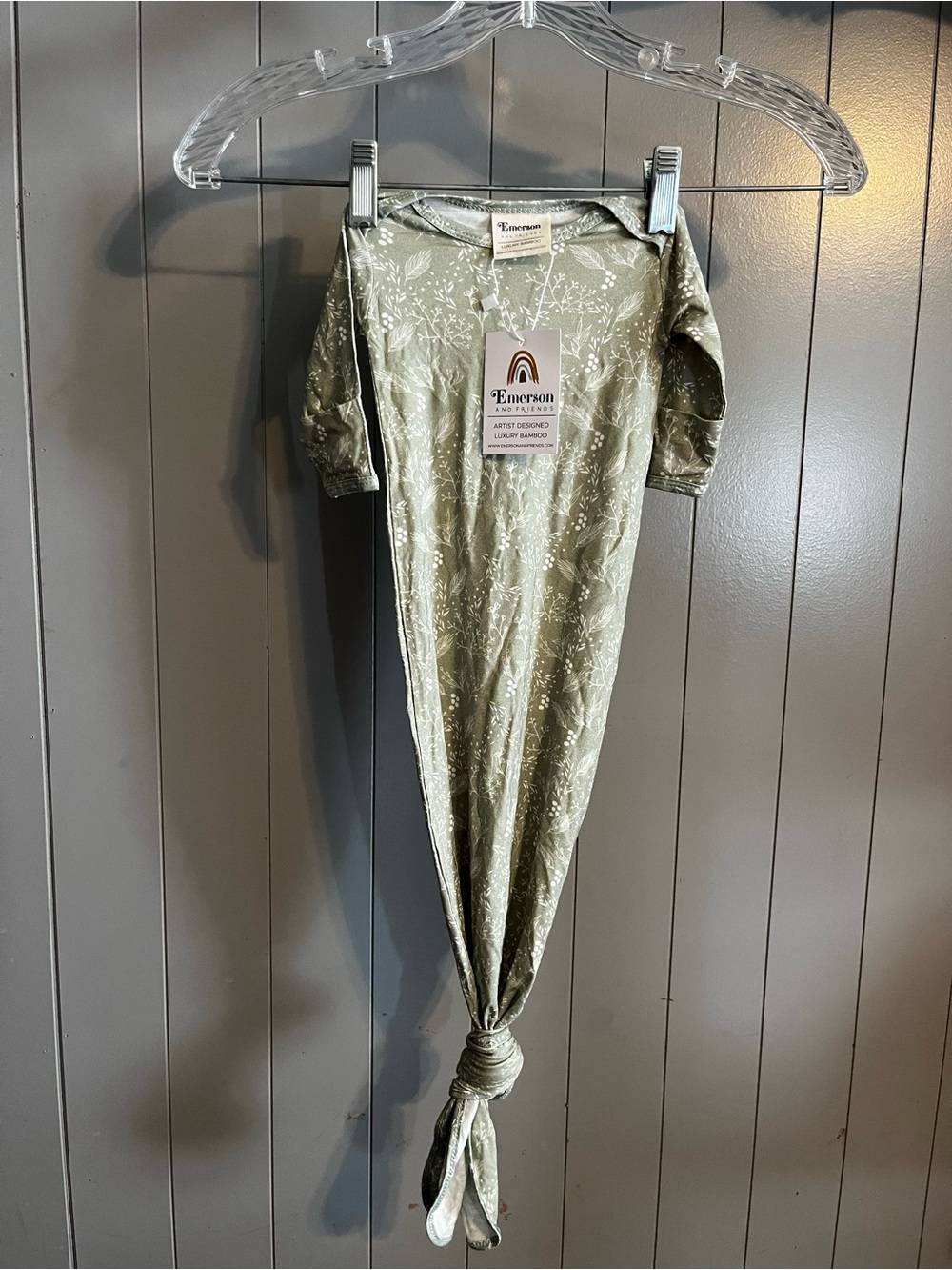 Emerson & Friends Bamboo sage green floral print bamboo newborn gown NWT